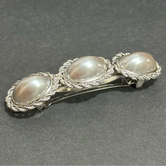 Vintage 1980s Kirks Folly Bow Barrette Silver Tone Mesh Crystal Hair Clip - 7O Vintage kirks folly barrette - Gem main image 4